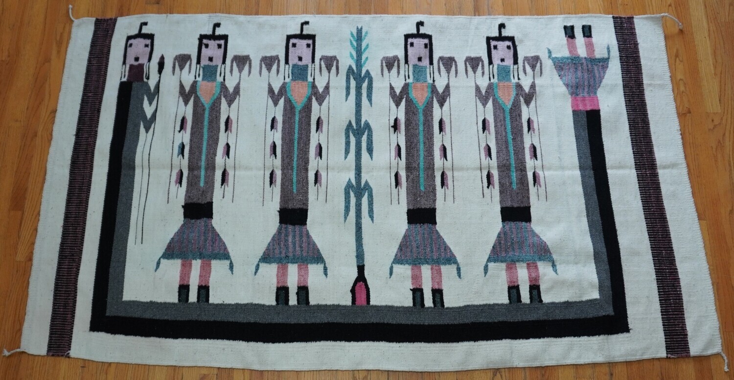 South West Navajo Yei 5 Ladies Wool Handmade Vintage Large Rug 4'7" x 7'8"