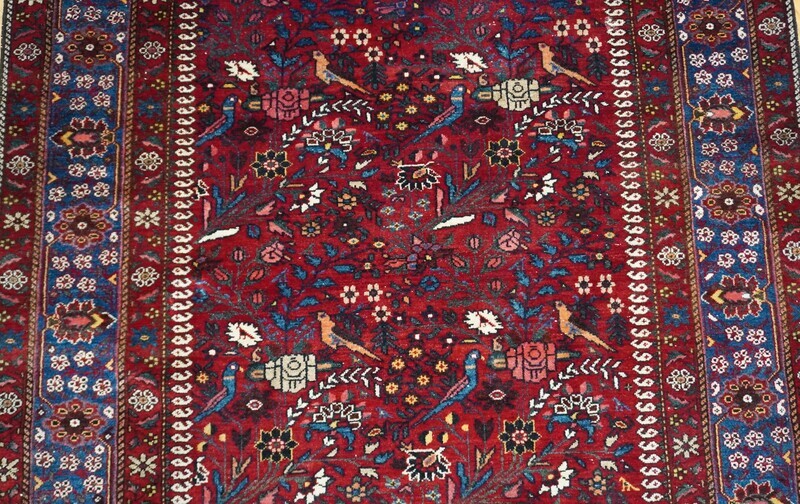4'4"x6'5" Antique Persian Malayer Senneh Hand Knotted Wool Rug with Birds Flowers