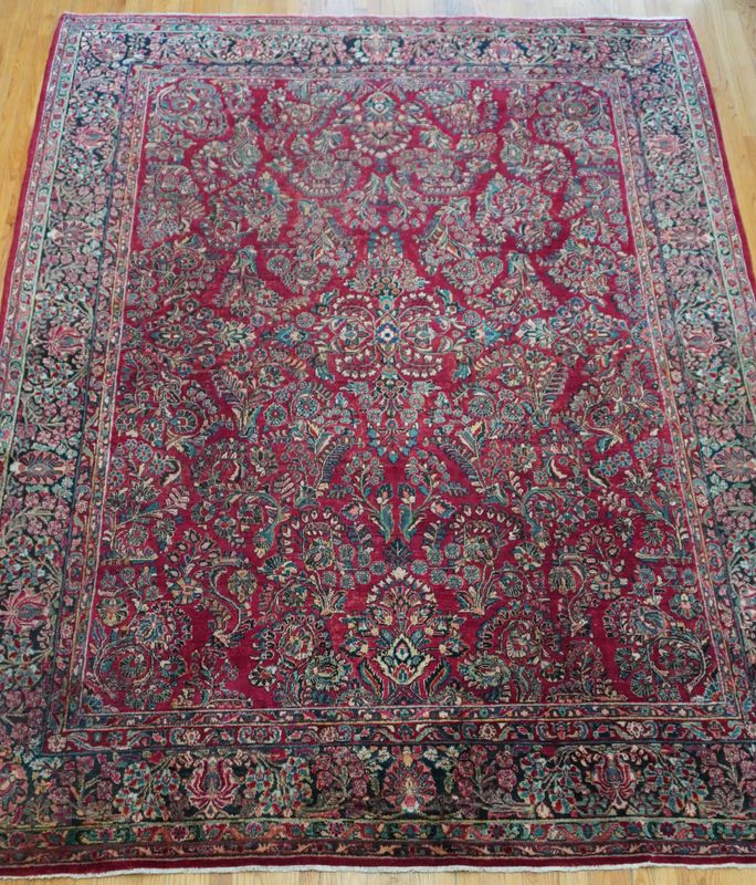 ANTIQUE PERSIAN SAROUK FLORAL RED HAND KNOTTED WOOL ORIENTAL RUG  8'8" x 11'9"