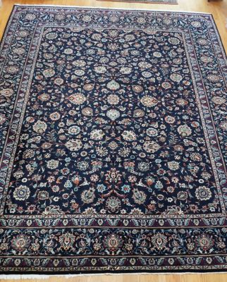 Elegant Antique Persian Kashan Hand Knotted Wool Navy Blue Oriental Rug 10' x 13' Elegant Antique Persian Kashan Hand Knotted Wool Navy Blue Oriental Rug 10' x 13'