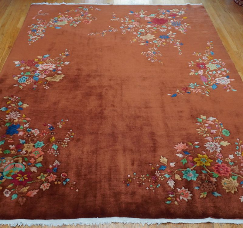 Excellent Antique Chinese Art Deco Hand Knotted Wool Oriental Rug 9' x 11'6"