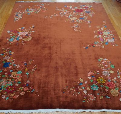 Excellent Antique Chinese Art Deco Hand Knotted Wool Oriental Rug 9' x 11'6"