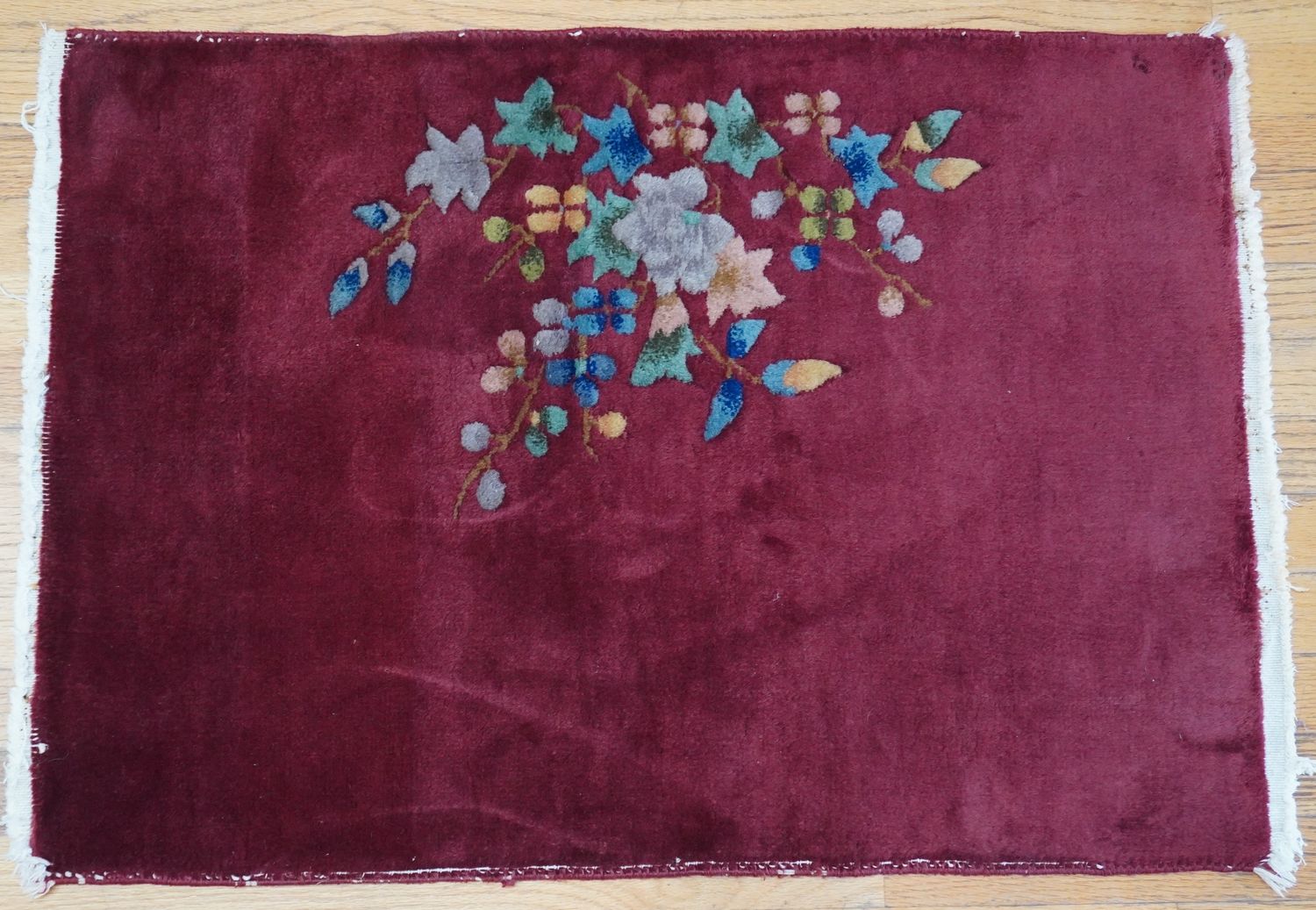 Antique Art Deco Chinese Hand Knotted 100% Wool Floral Oriental Rug 2' x 3'