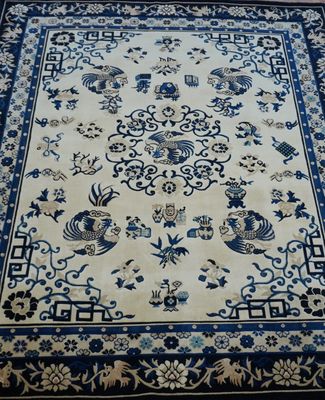 Wonderful Chinese Peking Hand Knotted Wool Phoenix Birds Blue Ivory Oriental Rug 8' x 10'