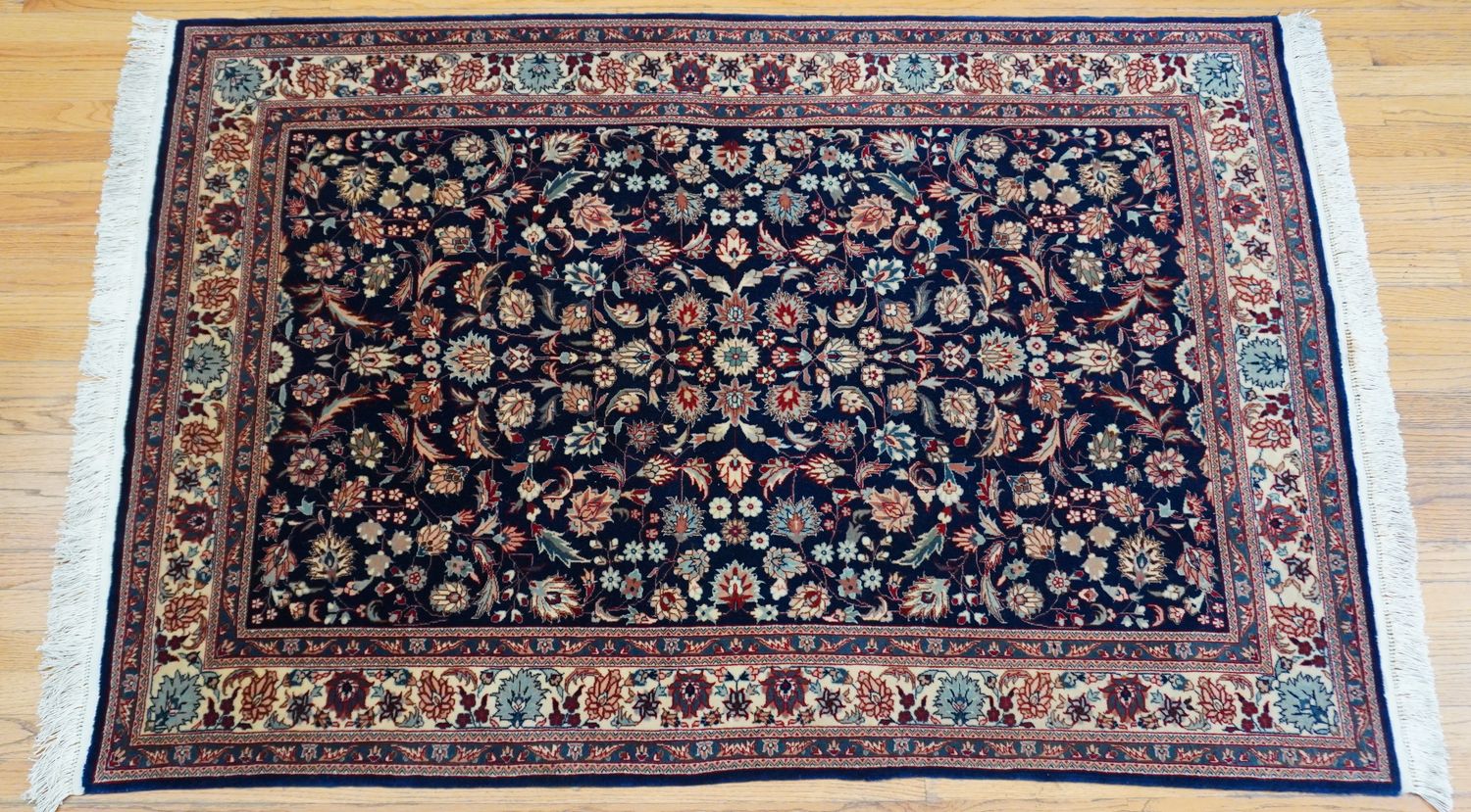 Superb Quality Chinese Hand Knotted Wool Blue Floral Oriental Rug 4' x 6'2"