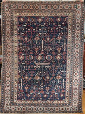 Exquisite Antique Caucasian Kuba Hand Knotted Wool Navy Oriental Rug 4'4" x 6'