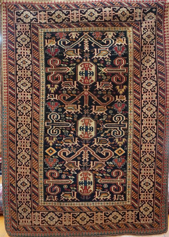 Exquisite Antique Caucasian Perepedil Kuba Hand Knotted Wool Rug Outstanding 3'4" x 4'7"