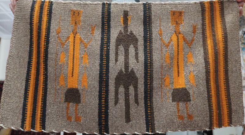 Navajo Yei Two Ladies Corn Hand Woven Vintage South West Wool Rug 1'7" x 3'