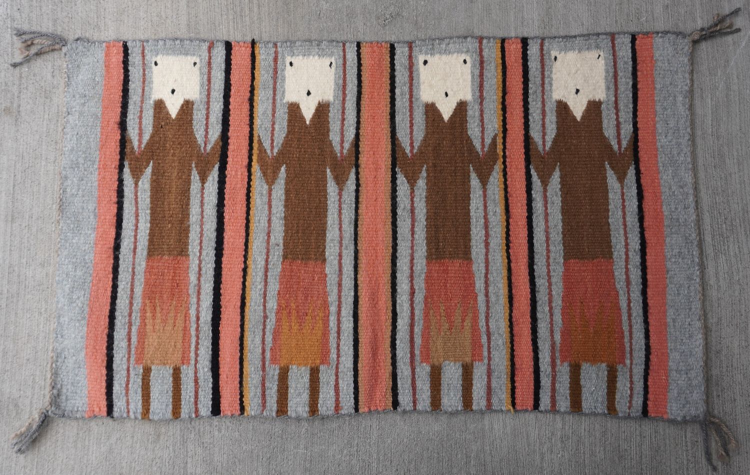 Marvelous Antique Navajo Yei Four Ladies Hand Woven Vintage Wool Vintage Rug 1'5" x 2'1"