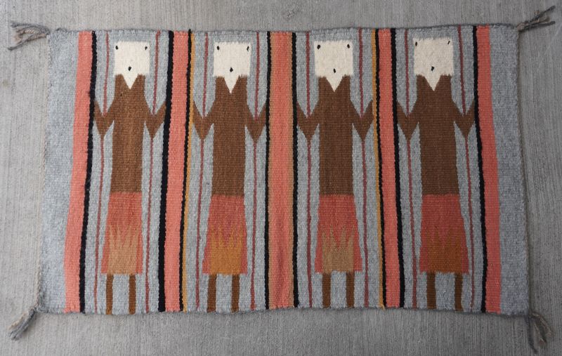 Marvelous Antique Navajo Yei Four Ladies Hand Woven Vintage Wool Vintage Rug 1'5" x 2'1"