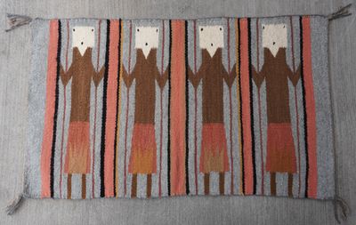 Marvelous Antique Navajo Yei Four Ladies Hand Woven Vintage Wool Vintage Rug 1'5" x 2'1"
