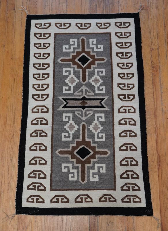 Antique Native American Indian Two Sided Navajo Handwoven Wool Rug 2'10" x 5'