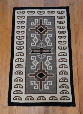 Antique Native American Indian Two Sided Navajo Handwoven Wool Rug 2'10" x 5'