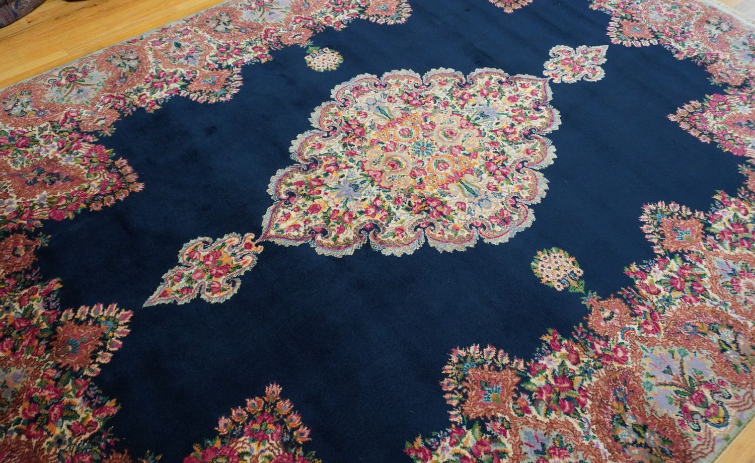Authentic Karastan 722 Kirman Blue Wool Vintage American Rug 9' x 12'
