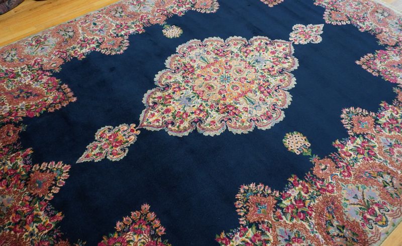 Authentic Karastan 722 Kirman Blue Wool Vintage American Rug 9' x 12'