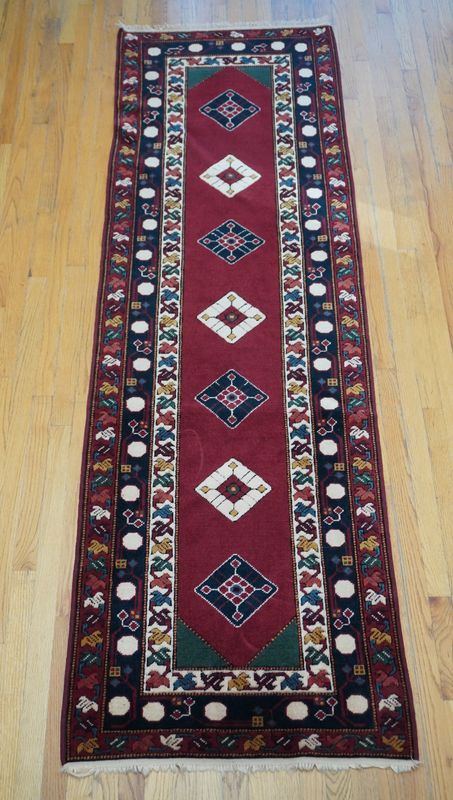 Afghan Runner 2'8" x 8'8" Hand Knotted 100% Wool Vintage Oriental Rug