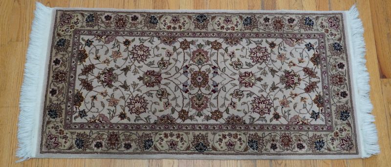 Lovely Wool & Silk Tabriz 2' x 4' Hand Knotted Beige Gold India Oriental Rug