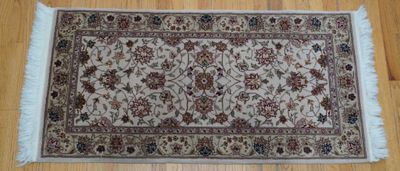 Lovely Wool & Silk Tabriz 2' x 4' Hand Knotted Beige Gold India Oriental Rug