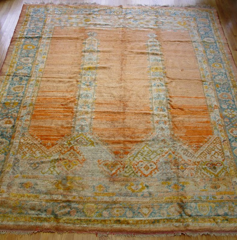 ANTIQUE OUSHAK ANGORA TURKISH  8' x 10'9"  HAND KNOTTED WOOL ORIENTAL RUG