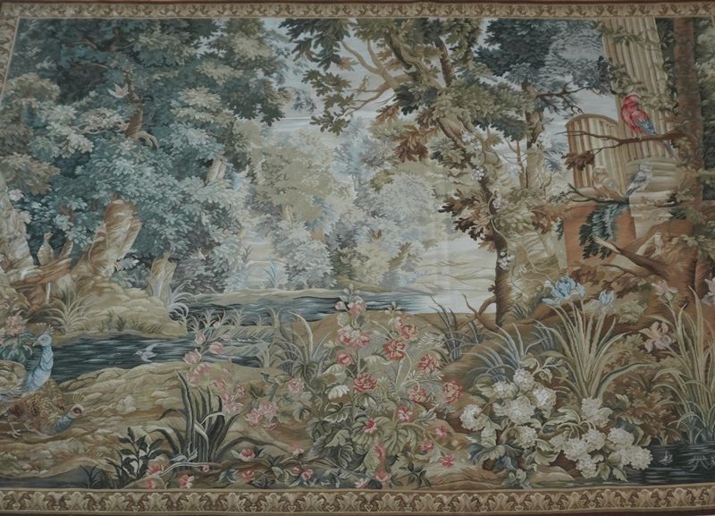 Phenomenal Antique French Aubusson Tapestry 9' x 6' Hand Woven Birds Trees Landscape