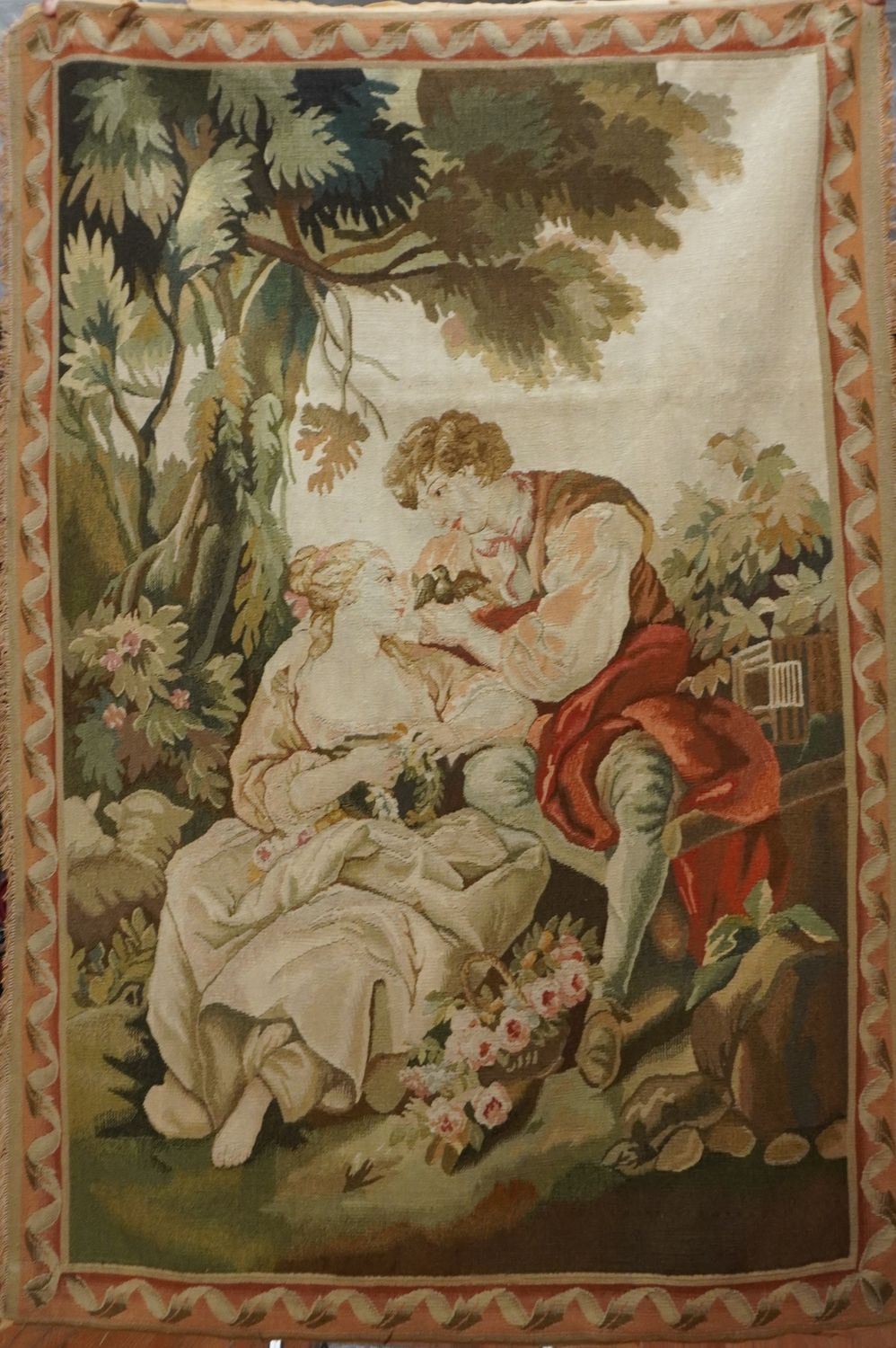 Rare Antique French Aubusson 4' x 6' Tapestry Pictorial Hand Woven Wall-Hanging