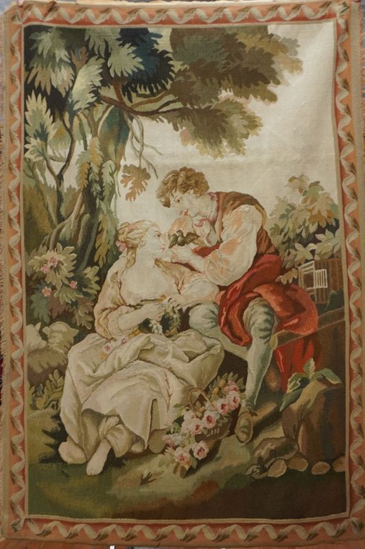 Rare Antique French Aubusson 4' x 6' Tapestry Pictorial Hand Woven Wall-Hanging