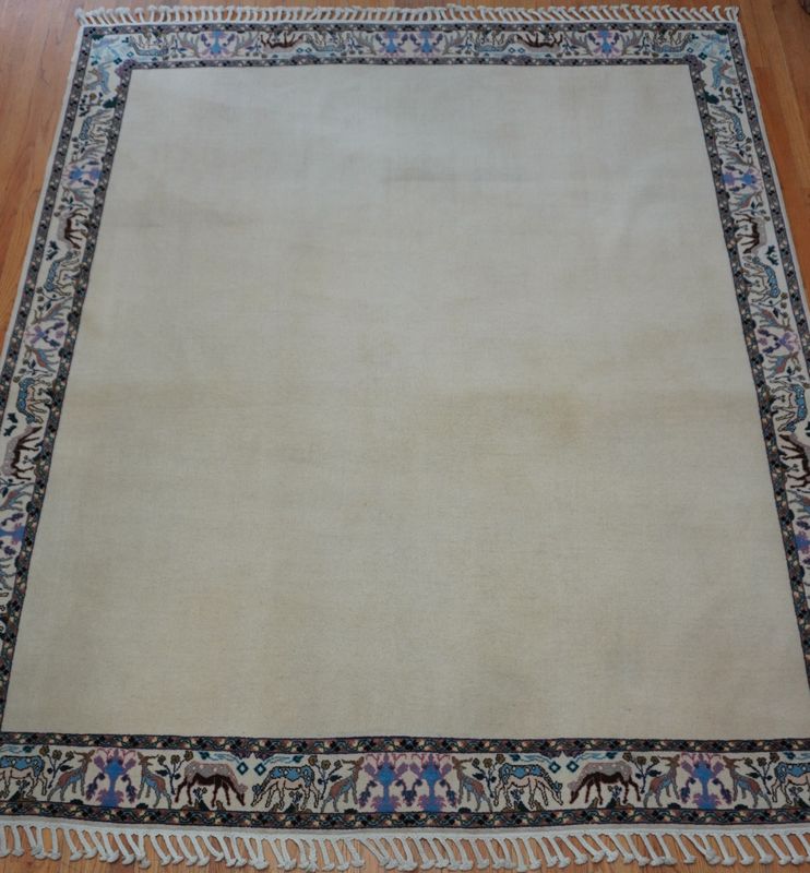 Lovely Moroccan Hand Knotted  8' x 10' Ivory Vintage 100% Wool Ivory Animals Oriental Rug