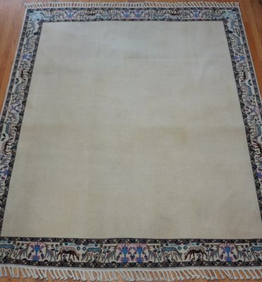 Lovely Moroccan Hand Knotted  8' x 10' Ivory Vintage 100% Wool Ivory Animals Oriental Rug