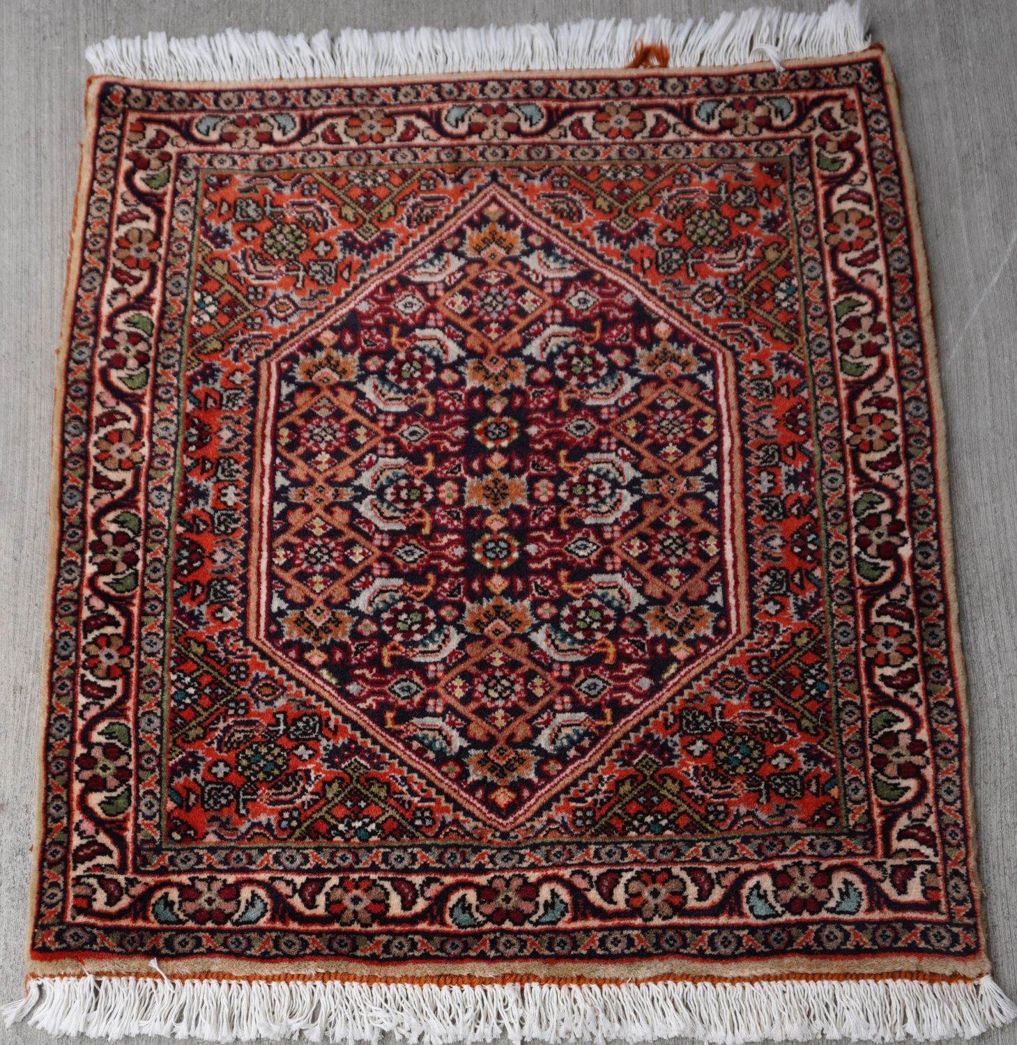 Fine Persian Bijar 1'9" x 2'  Hand Knotted Wool Herati/Fish Oriental Rug
