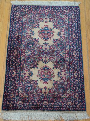 Antique Persian Kerman 2'6" x 4' Hand Knotted Double Medallion Oriental Rug