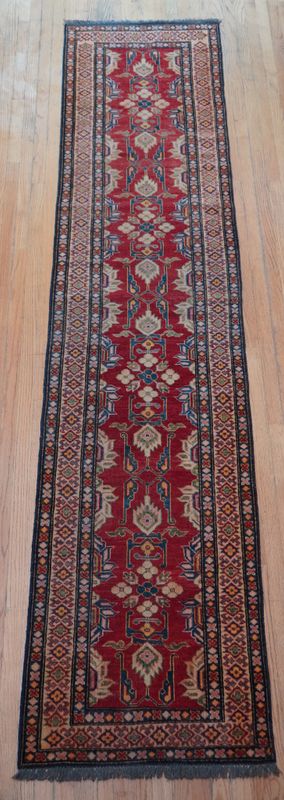 Afghan Hand Knotted Runner 2'6" x 11'9" Wool Oriental Rug Excellent