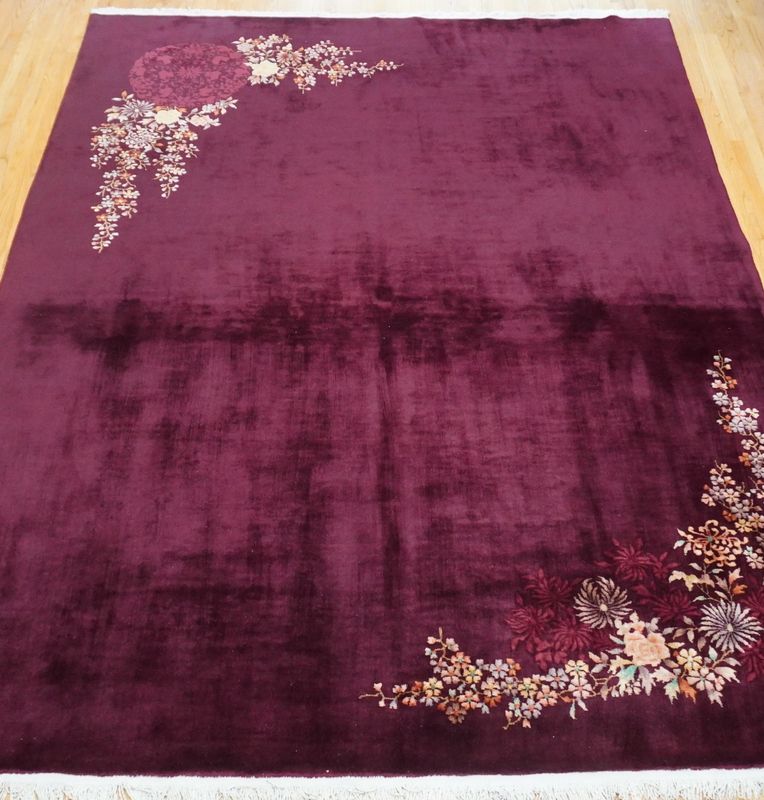 Antique Art Deco Chinese 9' x 11'8" Hand Knotted Wool Oriental Rug Excellent