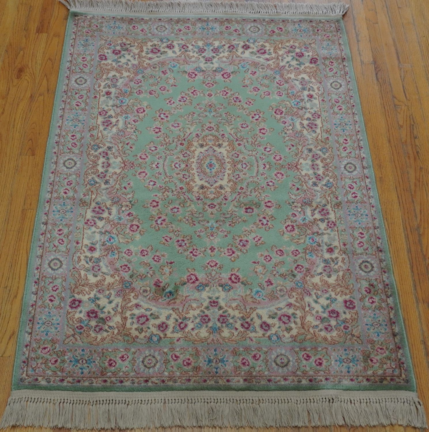 Authentic Karastan 4'3" x 6' Green Medallion Kirman # 700-712  Wool Rug