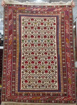 Antique Caucasian Shirvan 3'8 Antique Caucasian Shirvan 3'8" x 5'4" Ivory Hand Knotted Wool Oriental Rug