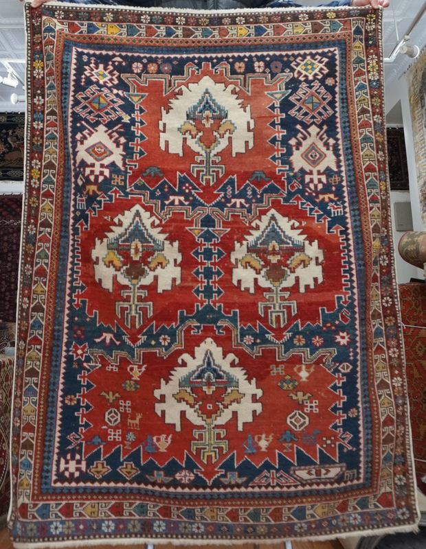 Antique Caucasian Shirvan 4' x 5'4" Hand Knotted 100% Wool oriental Rug