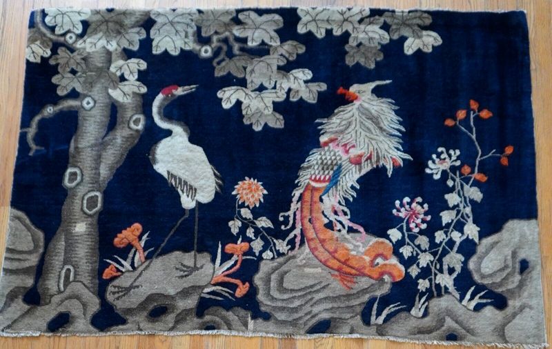 4' x 6' Antique Chinese Peking Phoenix Birds Tree Hand Knotted Wool Oriental Rug