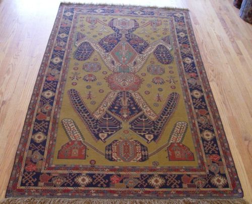 SOUMAK PERSIAN KILIM  4'4" x 7'  100% WOOL HAND WOVEN DRAGON DESIGN RUG