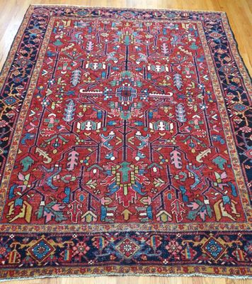 7' x 9'8 7' x 9'8" ANTIQUE PERSIAN HERIZ SERAPI HAND KNOTTED WOOL RUG