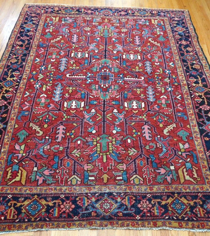 7' x 9'8" ANTIQUE PERSIAN HERIZ SERAPI HAND KNOTTED WOOL  RUG