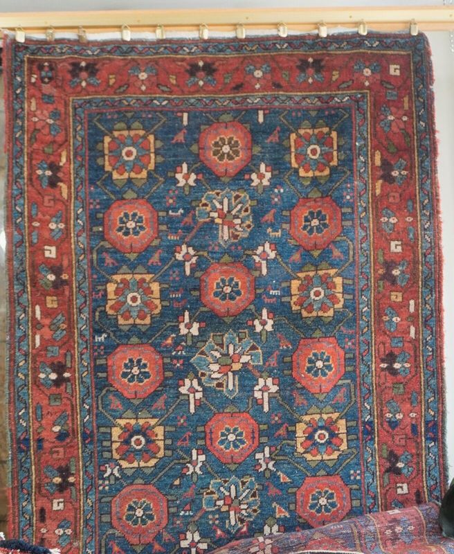 3'10" x 8'6" Antique Persian Veramin Hand-Knotted 100% Wool Blue Tribal  Rug