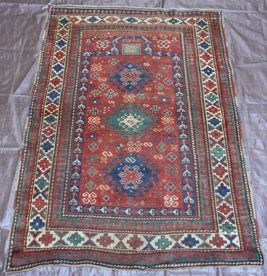 4' x 6' ANTIQUE CAUCASIAN PRAYER KAZAK HAND KNOTTED WOOL ORIENTAL RUG 4' x 6' ANTIQUE CAUCASIAN PRAYER KAZAK HAND KNOTTED WOOL ORIENTAL RUG