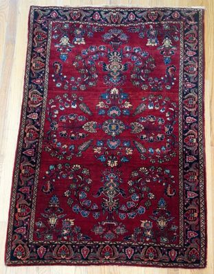 3' 3 3' 3" x 5" Antique Persian Mohajiran Sarouk Hand Knotted Wool Rug
