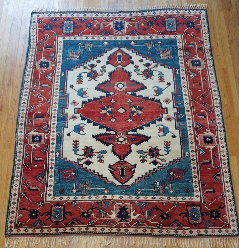 Gorgeous Turkish Heriz  6'8" x 8'8" Hand Knotted 100% Wool Decorative Rug Excellent