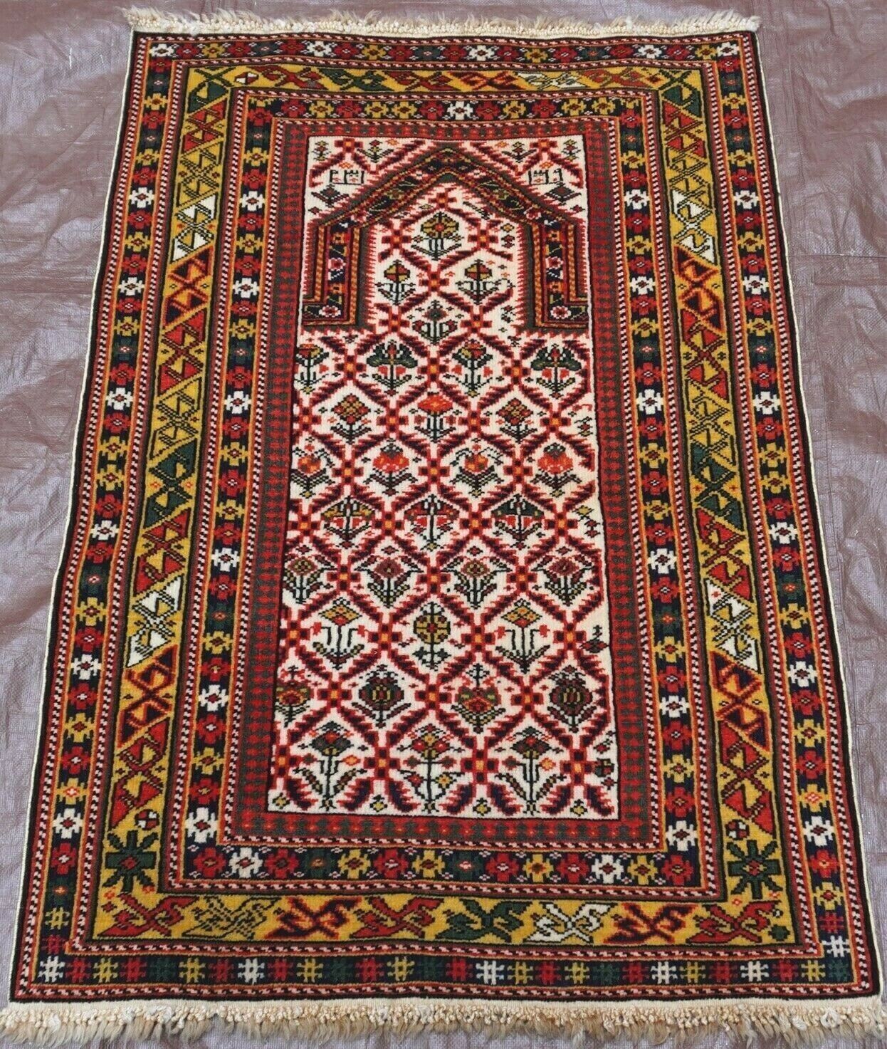 ANTIQUE CAUCASIAN SHIRAVAN DATED PRAYER HAND KNOTTED WOOL RUG 2'4 ANTIQUE CAUCASIAN SHIRAVAN DATED PRAYER HAND KNOTTED WOOL RUG 2'4" x 3'7"