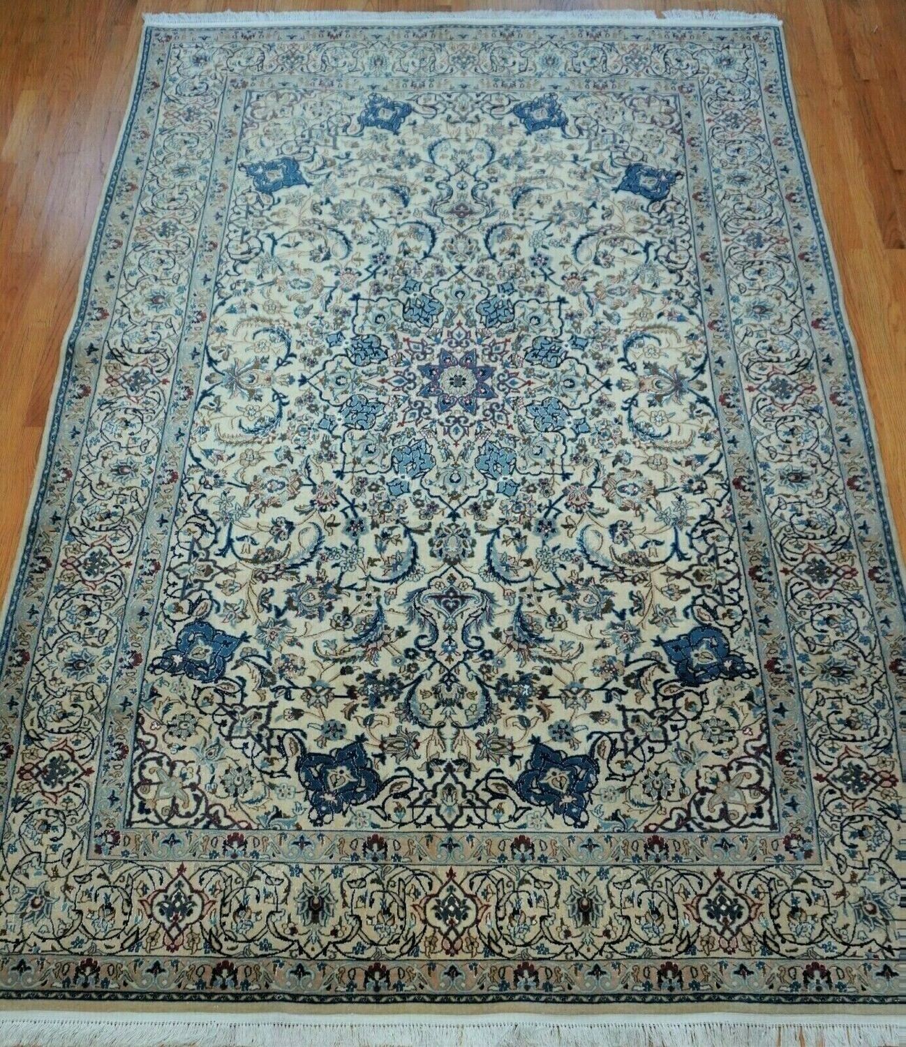 6'7 6'7" x 10'4" Silk & Wool Persian Nain Hand Knotted Premium Quality Rug