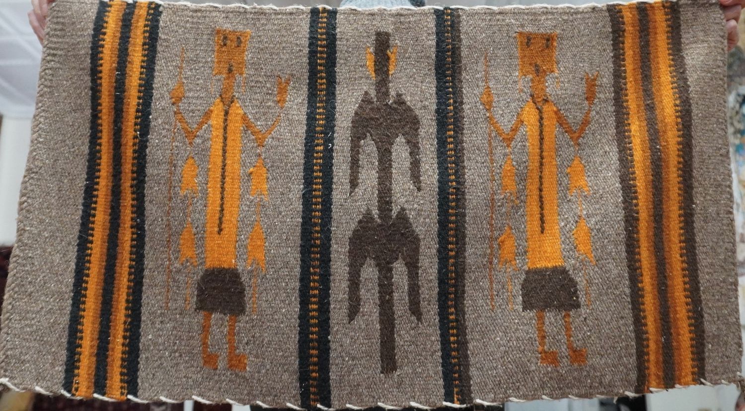 Navajo Yei Two Ladies Corn Hand Woven Vintage South West Wool Rug 1'7 Navajo Yei Two Ladies Corn Hand Woven Vintage South West Wool Rug 1'7" x 3'