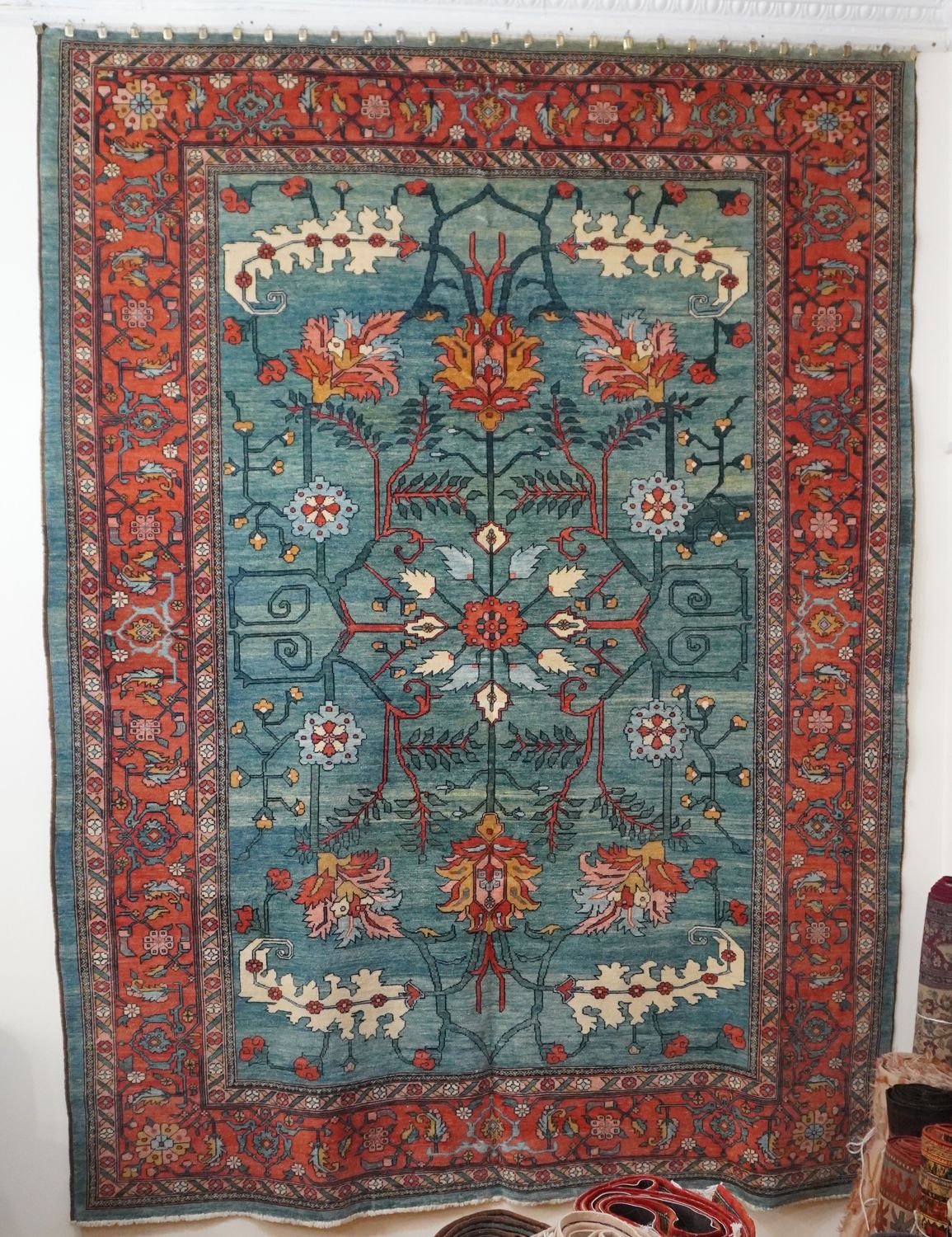 Rare Antique Bakhshayesh Serapi15000 Handmade Wool Turquoise Blue Rug 8'7 Rare Antique Bakhshayesh Serapi15000 Handmade Wool Turquoise Blue Rug 8'7" x 11'3"