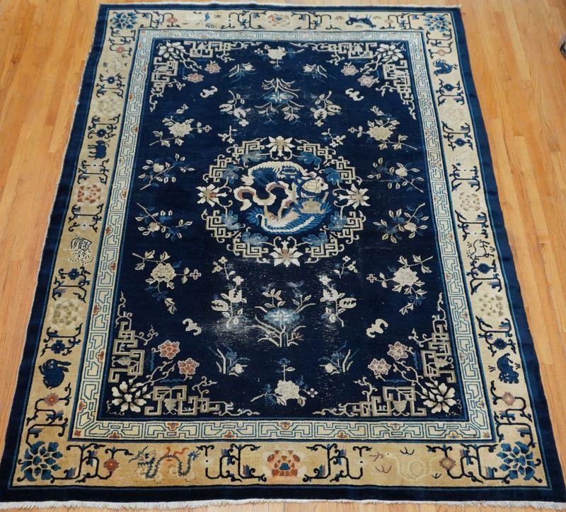 Antique Foo Dog Chinese Peking Handmade Wool Animals Rare Oriental Rug 7' x 10'