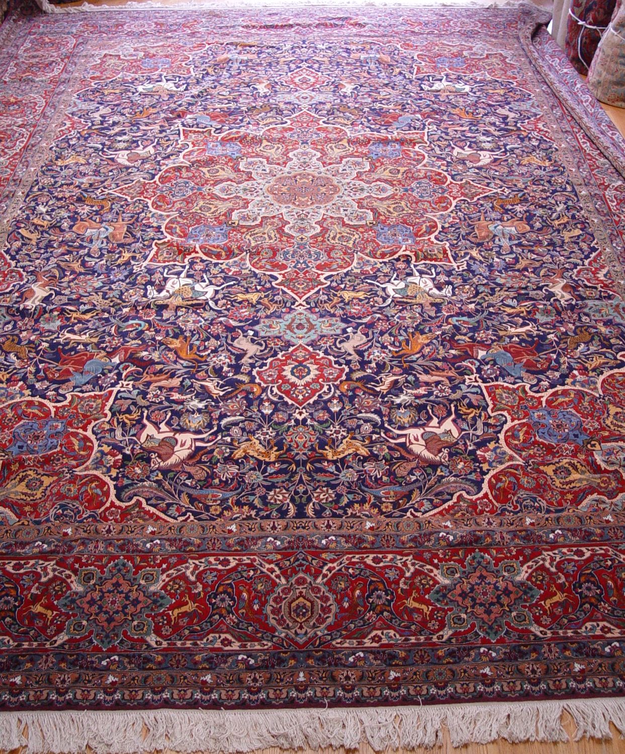 Persian Tabriz Silk & Wool Hunting Scene Handmade Pictorial Large Rug 11'3 Persian Tabriz Silk & Wool Hunting Scene Handmade Pictorial Large Rug 11'3" x 16'7"