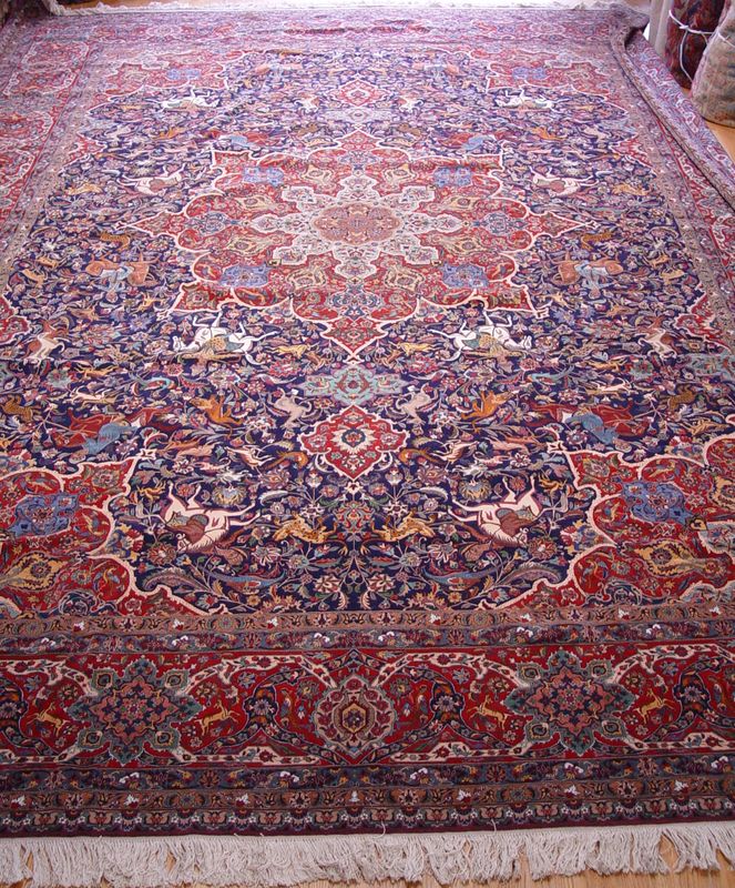 Persian Tabriz Silk & Wool Hunting Scene Handmade Pictorial Large Rug 11'3" x 16'7"